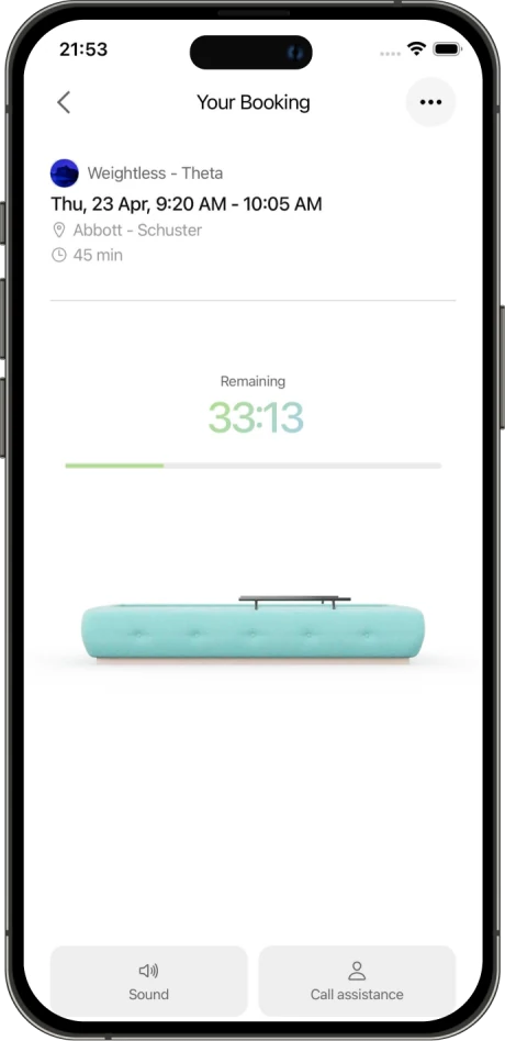 Driifloat-appen viser den resterende sessionstid
