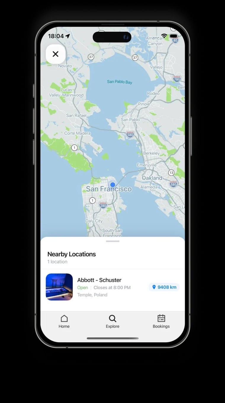 Driifloat-App mit Karte der Standorte in der Nähe